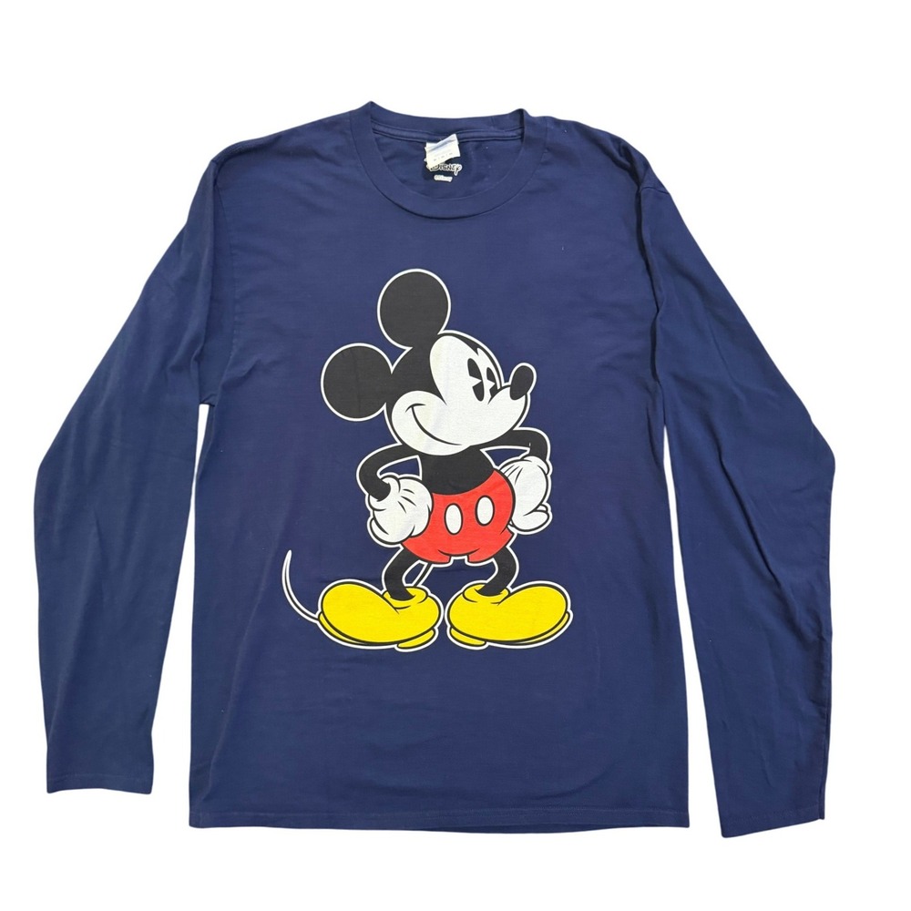 Disney‎ Mickey Mouse Long Sleeve T Shirt Navy Blue Graphic Print Size M